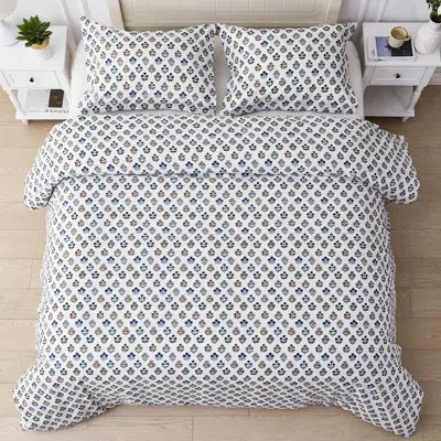 Melange Sumita Floral Percale Cotton Duvet Set In Blue