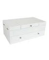 Mele & Co Mele Co. Everly Wooden Triple Lid Jewelry Box In White With Interior In Pink