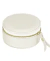 Mele & Co Stow And Go Mini Round Travel Jewelry Case In Leather In Ecru