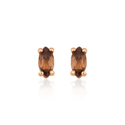 Melez Mini Atelier Women's Brown / Gold / Rose Gold Kofi Drop Earrings - Solid Rose Gold With Smoky Crystals