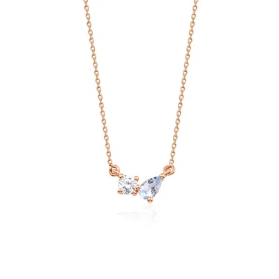 Melez Mini Atelier Women's Gold / Blue / Rose Gold Duo Blue Necklace - Solid Rose Gold With Diamond And Blue Topaz