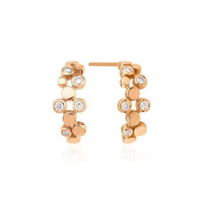 Melez Mini Atelier Women's Gold / Rose Gold Triple Bubble Earrings - Solid Rose Gold With Diamonds