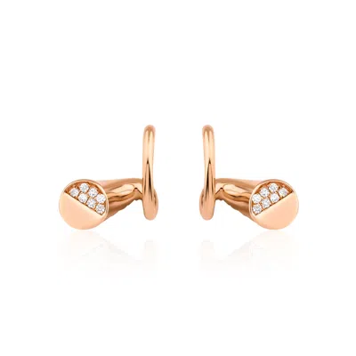 Melez Mini Atelier Women's Gold / Rose Gold / White Crest Half Moon Earrings - Solid Rose Gold With Diamonds