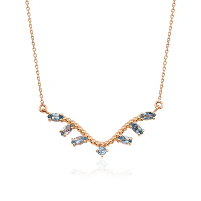 Melez Mini Atelier Women's Rose Gold / Blue Wavy Blue Topaz - Solid Rose Gold With Blue Topaz Crystals In Multi