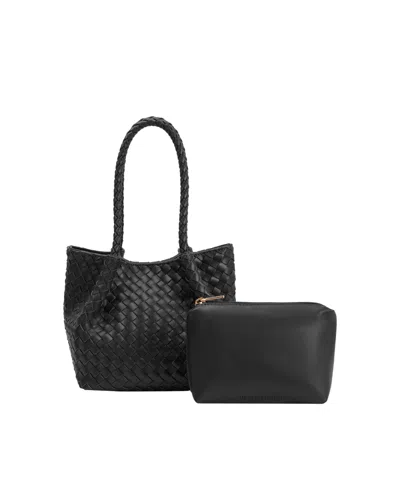 Melie Bianco Anahi Woven Medium Top Handle Bag In Black