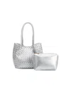 Melie Bianco Anahi Woven Medium Top Handle Bag In Silver