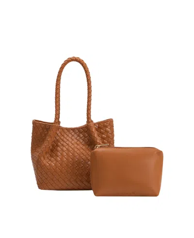 Melie Bianco Anahi Woven Medium Top Handle Bag In Brown
