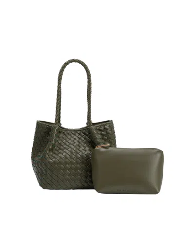 Melie Bianco Anahi Woven Medium Top Handle Bag In Green