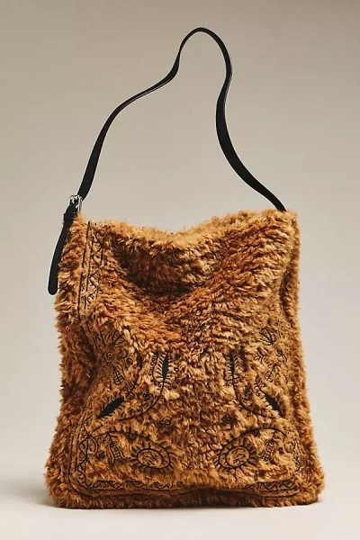 Melie Bianco Annie Faux Shearling Hobo Tote Bag In Beige