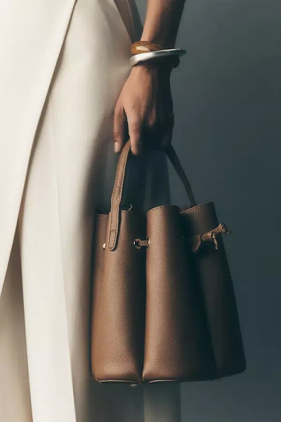 Melie Bianco Cinched Vegan Leather Bucket Bag In Sand