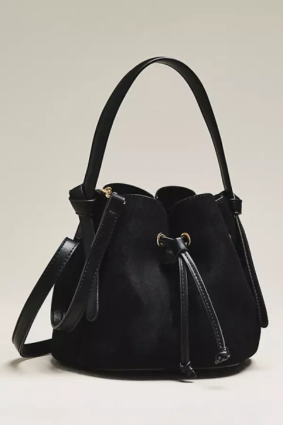 Melie Bianco Laguna Cinched Mini Faux-suede Bucket Bag In Black