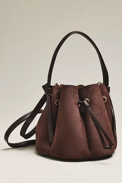 Melie Bianco Laguna Cinched Mini Faux-suede Bucket Bag In Brown