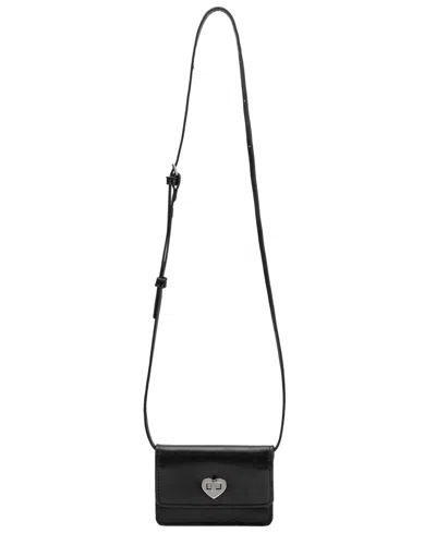 Melie Bianco Mini Heart Leather Card Holder Sling Handbag In Black