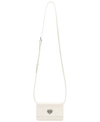 Melie Bianco Mini Heart Leather Card Holder Sling Handbag In Ivory