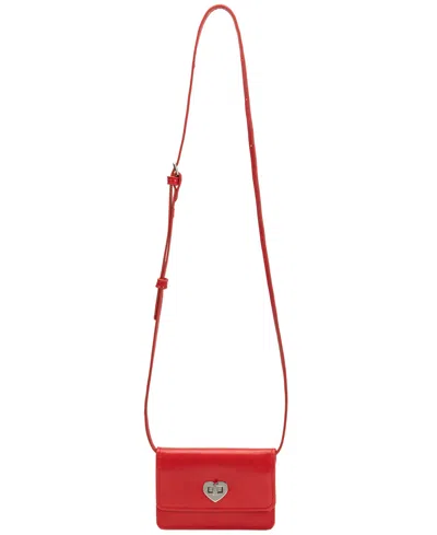 Melie Bianco Mini Heart Leather Card Holder Sling Handbag In Red