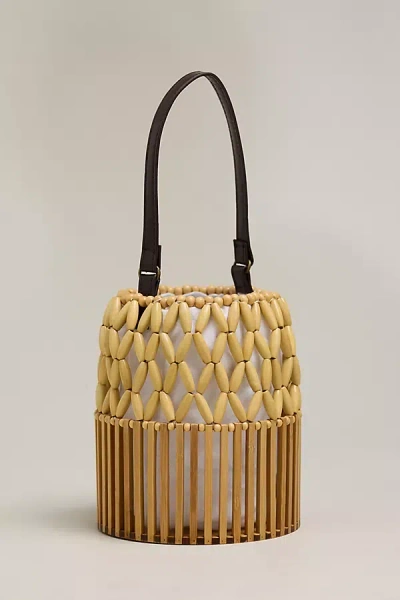 Melie Bianco Naomi Beaded Bucket Bag In Sand