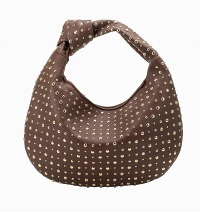 Melie Bianco Women's Large Studded Shoulder Bag In Chocolate In Gold