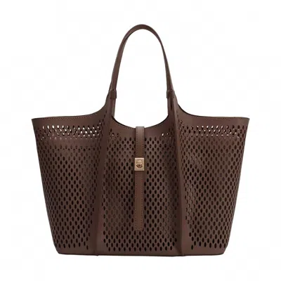Melie Bianco Women's Malia Laser Cut Vegan Leather Tote Bag In Chocolate In Brown