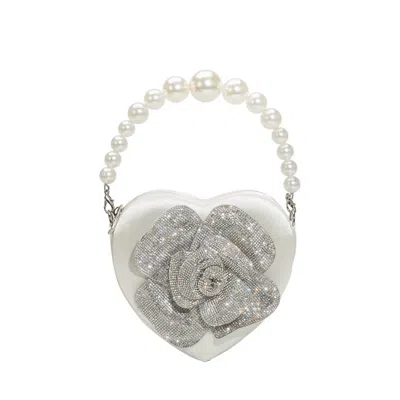 Melie Bianco Women's Mila Satin & Pearl Heart Crossbody Bag In White