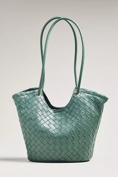 Melie Bianco Woven Bucket Tote In Green