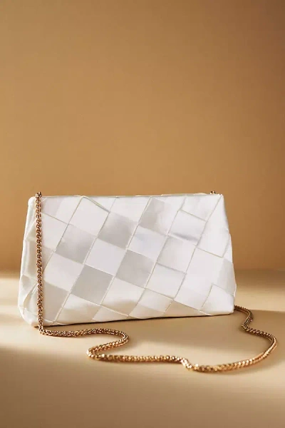 Melie Bianco Woven Satin Handbag In White