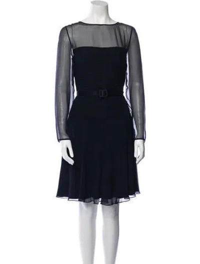 Pre-owned Melinda Eng Bateau Neckline Knee-length Dress In Blue