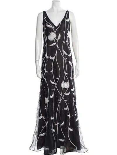 Pre-owned Melinda Eng Floral Print Long Dress In Blue