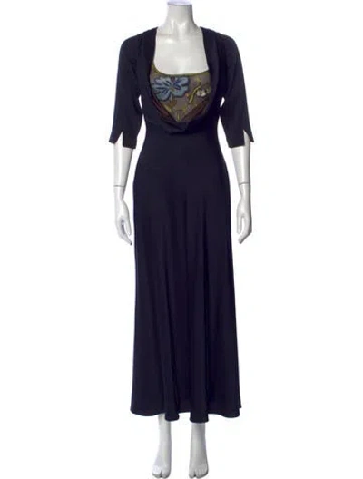 Pre-owned Melinda Eng Floral Print Long Dress In Blue