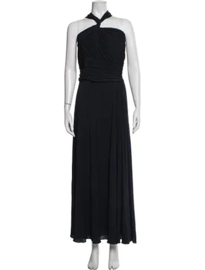 Pre-owned Melinda Eng Halterneck Long Dress In Blue