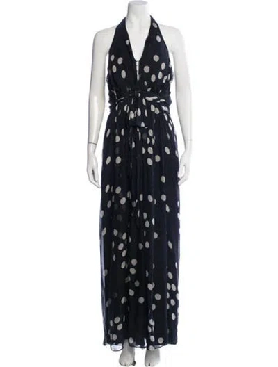 Pre-owned Melinda Eng Polka Dot Print Long Dress In Blue