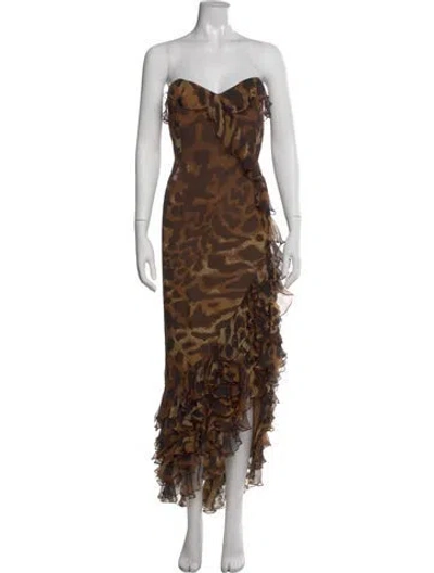 Pre-owned Melinda Eng Silk Long Dress In Brown