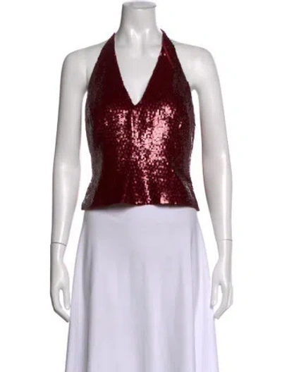 Pre-owned Melinda Eng Silk Patterned Crop Top In Red