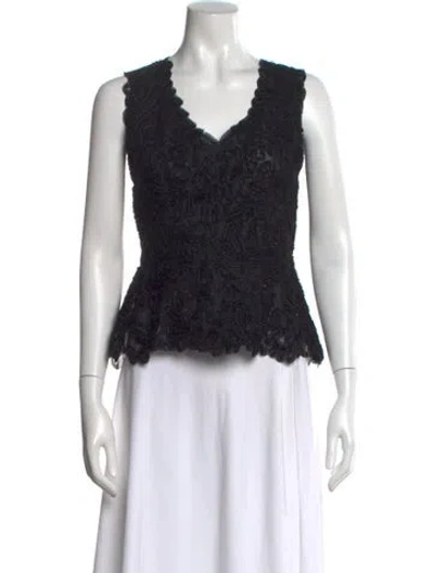 Pre-owned Melinda Eng Silk Patterned Top In Black