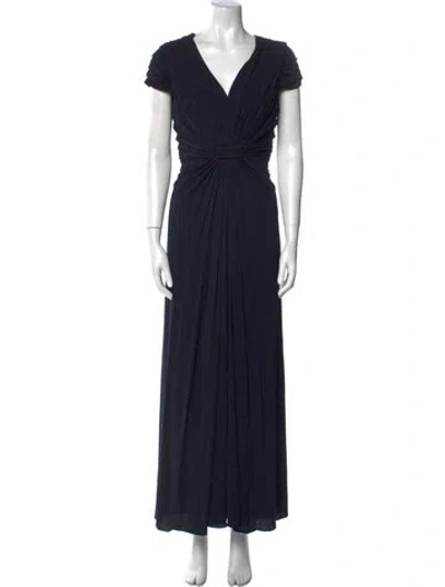 Pre-owned Melinda Eng V-neck Long Dress In Blue