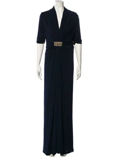 Pre-owned Melinda Eng V-neck Long Dress In Blue