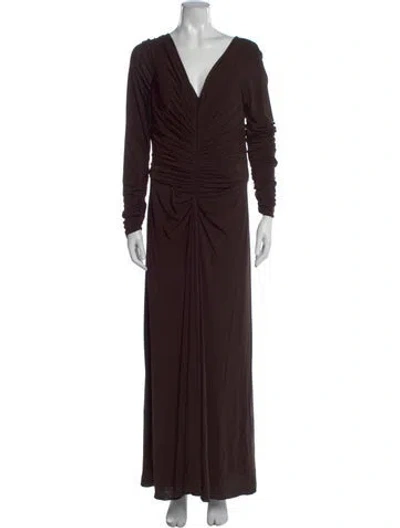 Pre-owned Melinda Eng V-neck Long Dress In Brown