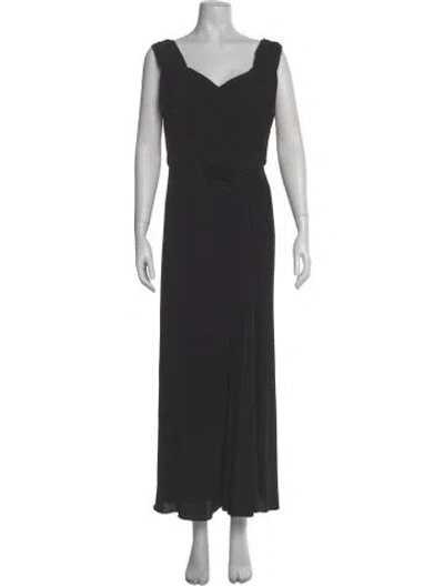 Pre-owned Melinda Eng V-neck Long Dress In Gray
