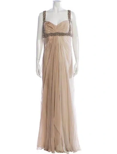 Pre-owned Melinda Eng V-neck Long Dress In Neutral