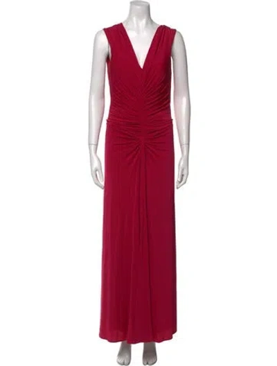 Pre-owned Melinda Eng V-neck Long Dress In Pink