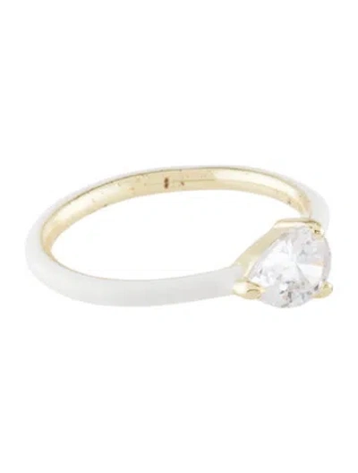 Pre-owned Melinda Maria Crystal & Enamel Band Ring In White