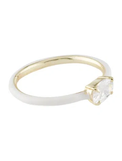 Pre-owned Melinda Maria Enamel & Crystal Band Ring In White