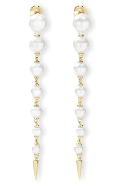 Melinda Maria Imitation Pearl Linear Drop Earrings In White Pearl/ Gold
