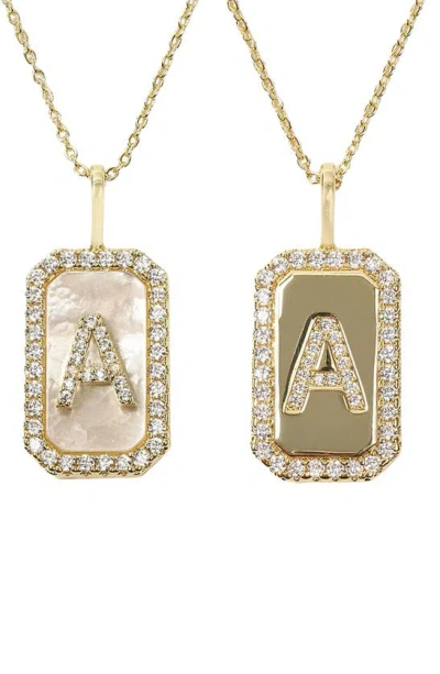 Melinda Maria Love Letters Double Sided Mother-of-pearl Initial Pendant Necklace In White Cubic Zirconia/ Gold - A