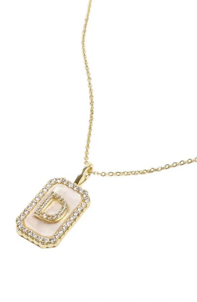 Melinda Maria Love Letters Double Sided Mother-of-pearl Initial Pendant Necklace In White Cubic Zirconia/ Gold - D