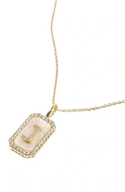 Melinda Maria Love Letters Double Sided Mother-of-pearl Initial Pendant Necklace In White Cubic Zirconia/ Gold - J