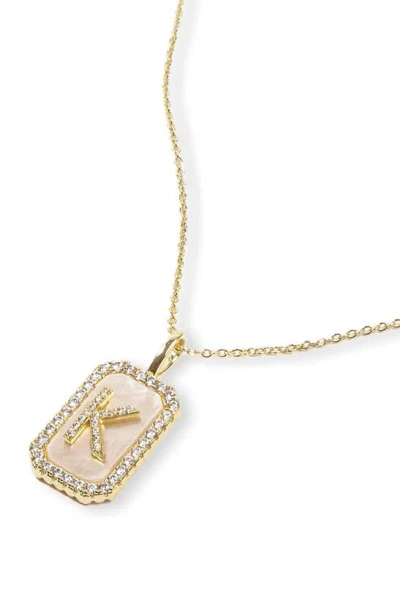 Melinda Maria Love Letters Double Sided Mother-of-pearl Initial Pendant Necklace In White Cubic Zirconia/ Gold - K