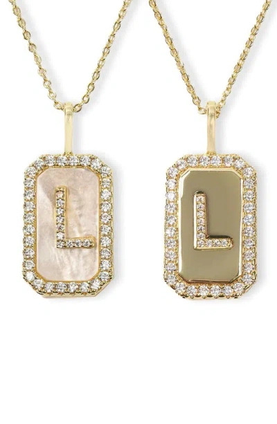 Melinda Maria Love Letters Double Sided Mother-of-pearl Initial Pendant Necklace In White Cubic Zirconia/ Gold - L