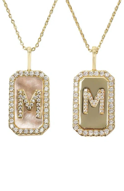 Melinda Maria Love Letters Double Sided Mother-of-pearl Initial Pendant Necklace In White Cubic Zirconia/ Gold - M