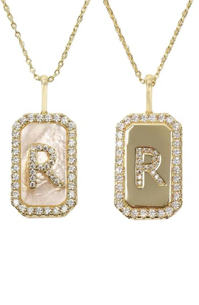 Melinda Maria Love Letters Double Sided Mother-of-pearl Initial Pendant Necklace In White Cubic Zirconia/ Gold - R