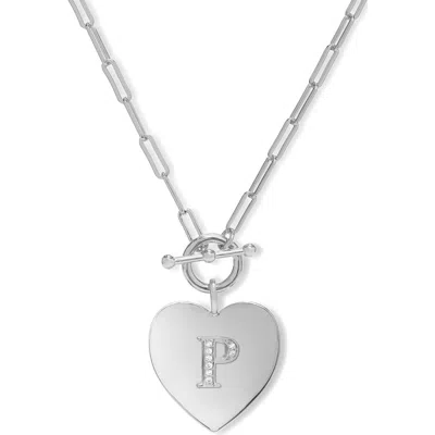 Melinda Maria Love Letters Initial Heart Medallion Necklace In Silver-white